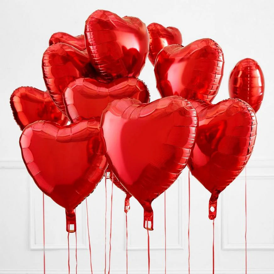 10 Red Heart Balloons