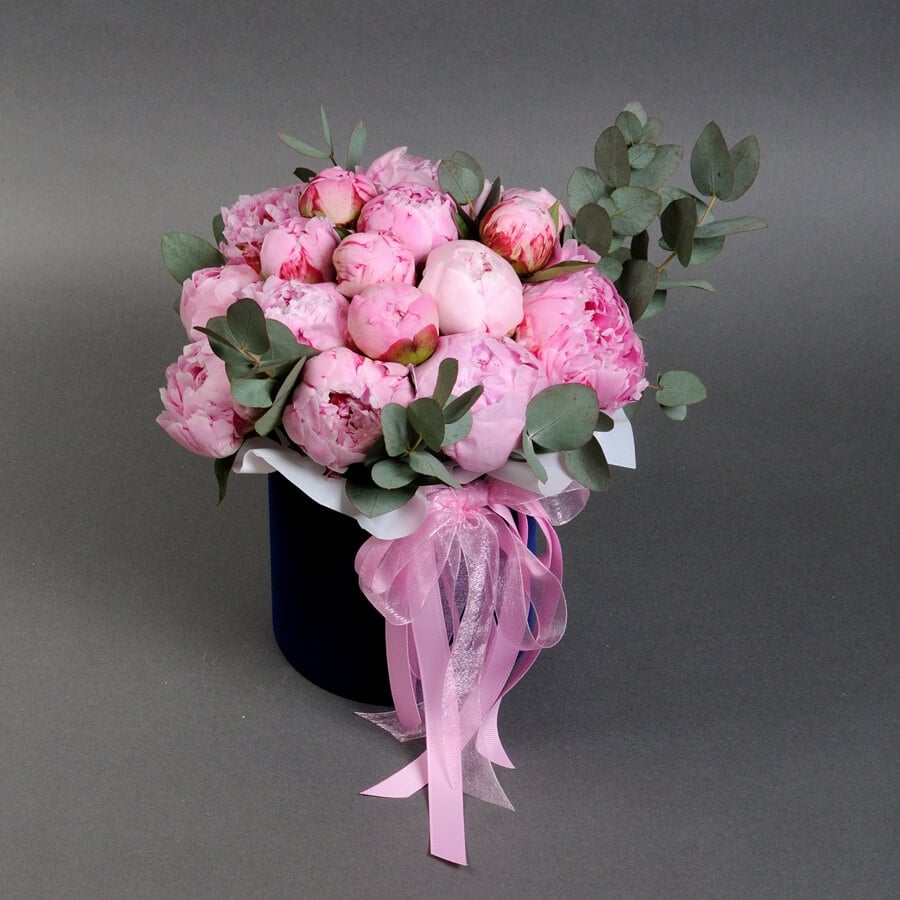 pink peonies and fragrant eucalyptus