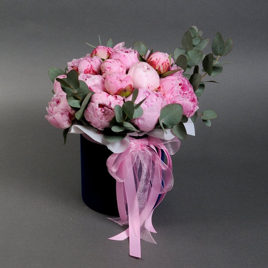 pink peonies and fragrant eucalyptus